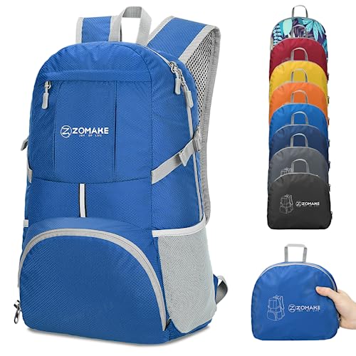 ZOMAKE Lightweight Packable Backpack 35L, Light Foldable Backpacks Water Resistant Collapsible Hiking Bag, Compact Folding Day Pack for Travel Camping(Dark Blue) - color: Dark Blue