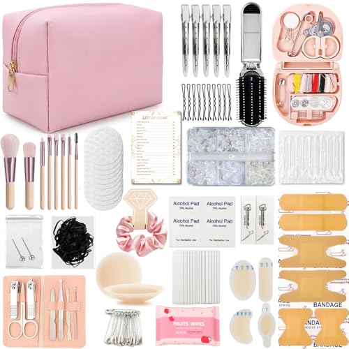 Emergency Kit for Women – Mini Emergency Kit with 50+ Essentials, Bridal & Wedding Day Survival Kit, Travel Safety Kit, Compact Women’s Emergency Kit - style: Prink