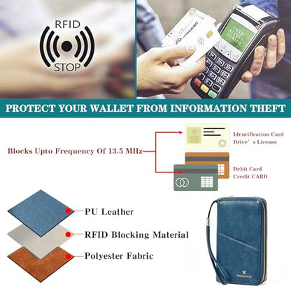GOIACII Passport Wallet Travel Crossbody Bags for Women Wristlet Phone Purse Double Zip Vegan Leather Blue - color: A03 Blue