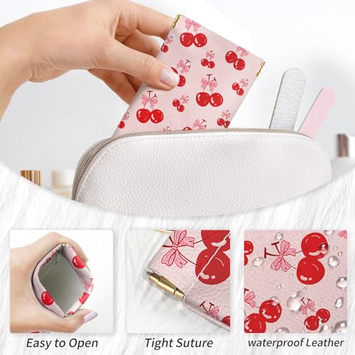Glasses Case Soft, Eyeglass Cases for Women Portable Squeeze Top PU Leather 2 Pack Glasses Pouch with Cleaning Cloth - color: 2pcs Cherry Bow