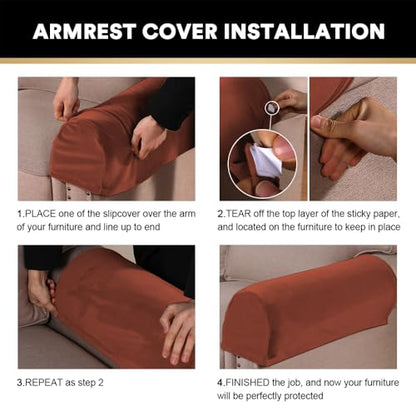 PrinceDeco 2 Pack Thick Velvet Stretch Armrest Covers for Chairs and Sofas Armchair Covers for Arms Couch Arm Covers Armrest Covers for Sofa Non Slip, Rust - color: Rust
