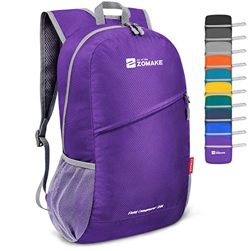ZOMAKE Lightweight Packable Backpack 20L, Foldable Backpacks Small Daypack for Hiking Water Resistant Day Bag for Travel(Purple) - color: Purple, size: 20 L