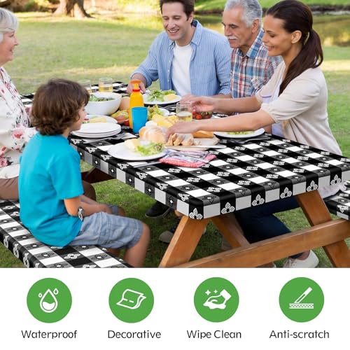 Picnic Table Cover with Bench Covers, Fitted 6ft Waterproof Tablecloth Set for Outdoor Camping & RV - Includes 1 Table Cover & 2 Bench Covers with Drawstring Storage Bag, 30"x72", Four-leaf Clover - color: Four-leaf Clover