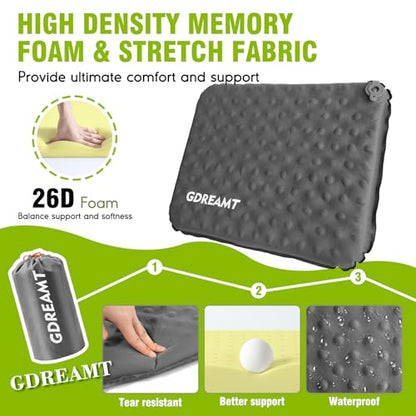 Inflatable Seat Cushion, Self-Inflating Memory Foam Stadium Seats Cushion Lightweight & Compact Chair Sitting Pad Airplane Cushion for Long Flight Travel Outdoor Camping Car Bleachers Office - color: 1 Pack Grey