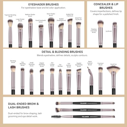 MAANGE 30 Pcs Professional Makeup Brush Set with Travel Case – Kabuki, Foundation, Powder, Blush,Blending& Eyeshadow Brushes, Labeled for Gift-Ready Box,Black - color: Black