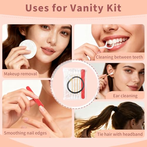 Bulk Hotel Vanity Kit Individually Wrapped Vanity Kit Travel,Hotel Hospitality Supplies,Hygiene Products Include Disposable Cotton Pads,Cotton Swabs,Hair Tie,Nail File,Dental Floss（50） - size: Pack of 50