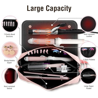 SS 2 in 1 Hair Tools Travel Bag with Heat Resistant Mat, Flat Iron Travel Case for Curling Iron, Hair Straightener, Fat iron, Waterproof Toiletry bag for Women, Pink - color: Pink