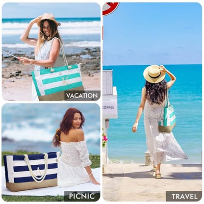 YOOLIFE Large Initial Beach Bag Waterproof Tote Zipper Bag Personalized Gifts for Women Her Birthday Travel Beach Essential - color: Light Blue, style: H