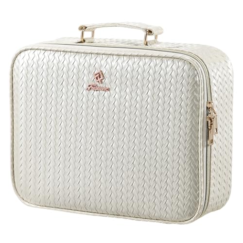 Faquenc Makeup Bag with LED Lighted Mirror 12.2 IN Travel Makeup Bag Adjustable Brightness in 3 Colors Cosmetic Organizer Artist Storage Bag with Dividers Brush Holder Bag Vanity Beige - color: Beige 12.2 Inch