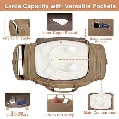 Canvas Mens Duffle Bag for Travel - Expandable 50L Weekender Bags with Toiletry Bag, Overnight Bag Travel Duffel Carry On Luggage with Removable Shoulder Strap, Durable & Water-Resistant - color: 5-Khaki