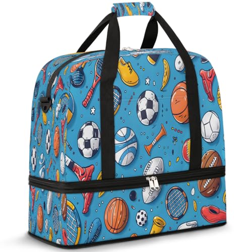 Travel Duffel Bag Sport Theme Weekender Bag with Shoe Compartment Foldable Overnight Bags for Travel Sports Lightweight Gym Bags for Men Women - color: Sport Theme