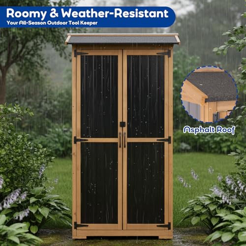Storage Cabinet Outdoor Garage Cabinets with 3 Adjustable Shelves, Lockable Door, Wood & Metal Weather-Resistant Pantry Cabinet for Patio Garden Home Farm (33.3" Lx 21" Wx 69" H) - size: 33.3" Lx 21"Wx 69"H