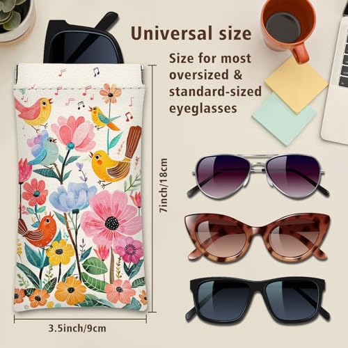 Eyeglasses Sunglasses Case PU Soft Squeeze Top Glasses Pouch for Women Student,Floral Pattern Portable Anti Scratch - color: Blue