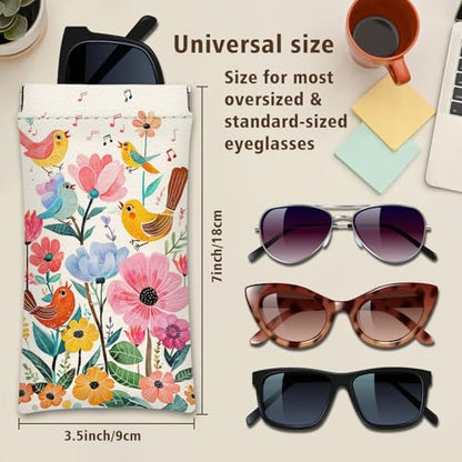 Eyeglasses Sunglasses Case PU Soft Squeeze Top Glasses Pouch for Women Student,Floral Pattern Portable Anti Scratch - color: Blue