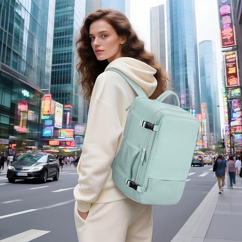 Hanples Large Travel Backpack for Women as Person Item Flight Approved, 35L Carry on Backpack, 17 Inch Laptop Backpack, Waterproof Backpack,Casual Bag with 2 Toiletry Bags (Mint Green) - color: Mint Green, size: Large