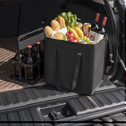 Reusable 6 Cup Drink Carrier with Handle and Insulated Food Delivery Bag, Portable Plastic Cup Caddy, 26L Grocery Cooler Box for Car Delivery, Travel, Picnic - color: Black