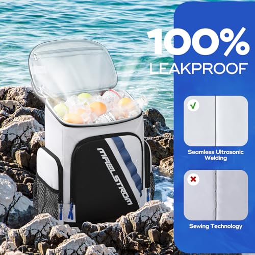 Maelstrom Backpack Cooler,36 Can Cooler Backpack,Soft Cooler Bag Insulated Leakproof,Lightweight Ice Chest Backpack,Travel Cooler Lunch Backpack for Camping,Hiking,Beach - color: White