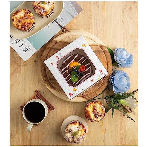 20 Pack Bakery Boxes with Window Small 6x6x2 inch for Cookie, Candy, Pastry, Brownie, Chiffon Cake, Tart, Pie, Waffle (White-Flora) - color: White-Flora