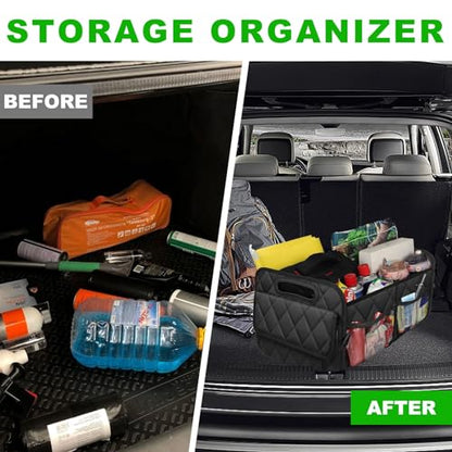 Car Trunk Organizer, Multi-Compartment Auto Trunk Storing Bag with Pockets, Collapsible Organizer and Storage for Sedans, SUVs, Trucks, Universal Interior Car Accessories (Black)