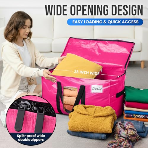 TAILI 2 Pack Pink Extra Large Moving Bags, Heavy Duty Totes with Visible Window, Wrap Around Handles, Space-Saving Storage, Alternative to Moving Boxes - color: Pink, size: 2 Large
