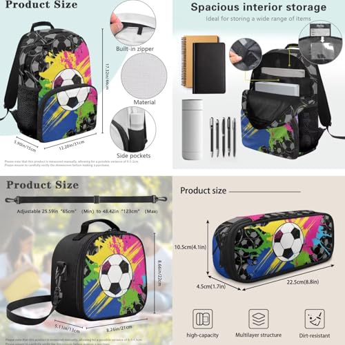 Boys Kids Backpack and Pencil Case Bundle,Football 3pcs Backpacks with Lunch Box for School Camping Hiking, Back to School for Boys, Lightweight School Bookbags - color: Football -2