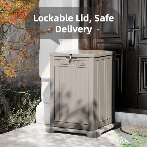 LHBGO Package Delivery Box for Outside, 48 Gallon Storage with Lockable Secure Design, Large Resin Outdoor Package Drop Cabinet - color: Grey
