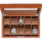 ROTHWELL 10 Slot Leather Watch Box - Luxury Case Display Jewelry Organizer - Locking Watch Display Case Holder with Large Glass Top - Box Organizer for Men and Women (Tan/Brown) - color: Tan / Brown
