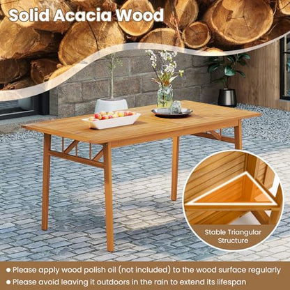 Tangkula 7 Pieces Patio Acacia Wood Dining Set, Outdoor Heavy Duty Rectangular Table with 1.97” Umbrella Hole and 6 Cushioned Chairs, for Deck, Garden and Backyard - size: 7 pieces