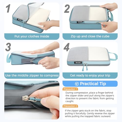 BAGAIL 6 Set Ultralight Compression Packing Cubes Packing Organizer for Travel Accessories Luggage Suitcase Backpack - color: Dusty Blue40D, style: Mesh Pattern