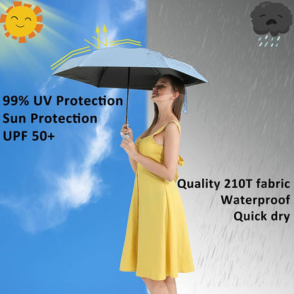 BAODINI Travel Essentials Mini Umbrella for Purse With Case Small Compact UV Sun Protection Lightweight Tiny Pocket Manual Open Close Umbrella for Women Kids and Men Fits Purse Backpack - color: C-2 Pack Purple & Light Blue