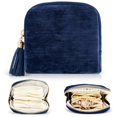 Travel Jewelry Case Organizer,Small Jewelry Pouch Bags for Women Velvet Compartments Zipper Pouch for Bracelet Earring Ring Holder Jewelry Organizer Storage Bag Christmas Birthday Gift for Mom Wife B - color: Ac-blue