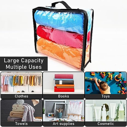 10 Pieces Large Clear Travel Packing Cube ，Clear Vinyl Zippered Storage Bags See Through Moving Bag Plastic Storage Bags PVC Multipurpose Pouch with Handle for Sweater Shirts Dress Storage