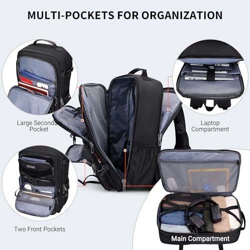 WITZMAN Carry On Travel Backpack for Men Large Convertible 45L Fit 17 Inch Laptop Backpack 3 in 1 Bag for Airline Approved(B688 Black) - color: Black
