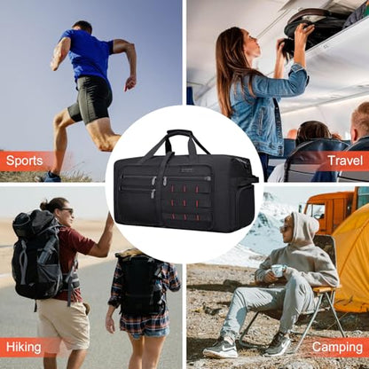 WITZMAN Foldable Duffle Bag for Travel 65L Lightweight Packable Duffel Bag with Shoes Compartment Overnight Bag for Men Women (B697 Black) - color: Black
