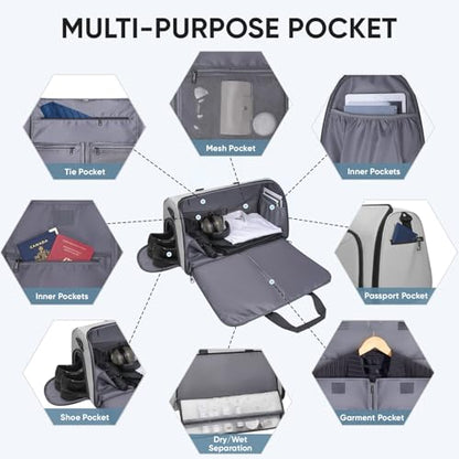 BALEINE Travel Garment Bag, Travel Suit Bag for Men, Water Resistant Carry on Garment Bag for Hanging Clothes, Garment Duffel Bag for Travel Business (Gray-Convertible) - color: Gray-Convertible