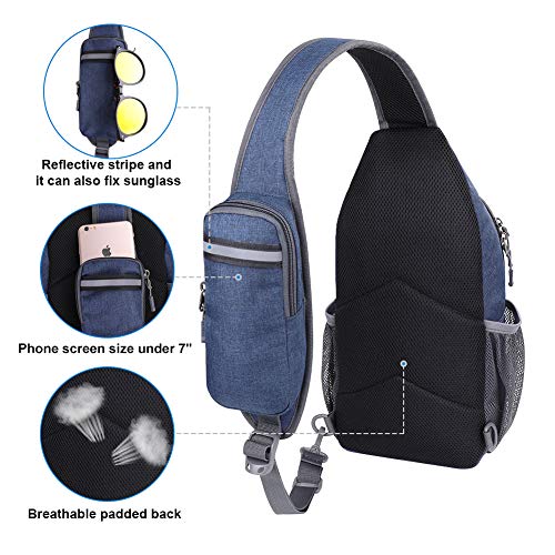 WATERFLY Crossbody Sling Backpack Sling Bag Travel Hiking Chest Bag Daypack - color: Navy Blue