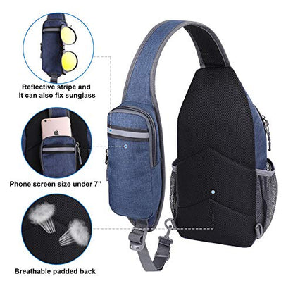 WATERFLY Crossbody Sling Backpack Sling Bag Travel Hiking Chest Bag Daypack - color: Navy Blue