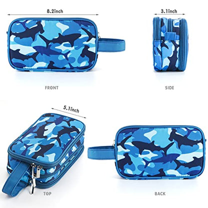 Kids Toiletry Bag for Boys, Travel Toiletry Bag for Little Young Boys Waterproof Hanging Wash Bag Toddler Traveling Toiletries, Shark Blue - color: Shark Blue