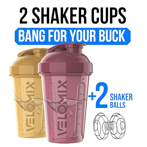 VELOMIX -2 Pack- 20 oz Protein Shaker Bottles for Protein Mixes - 2x Wire Whisk | Leak Proof Shaker Cups for Protein Shakes and Pre Workout | Protein Shaker Bottle Pack (B8) Berry Surf - color: B8) Berry Surf