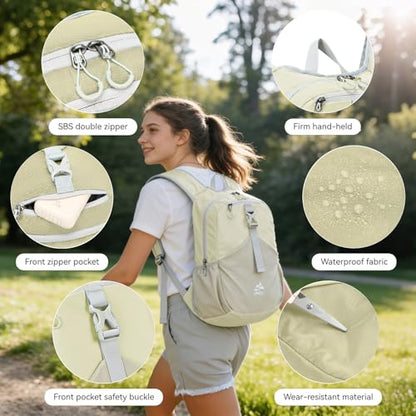 15L Small Hiking Backpack for Men Women Lightweight Packable Backpack Foldable Casual Daypack for Camping Travel Outdoor, Beige - color: Beige