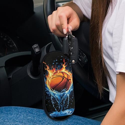 AFPANQZ Glasses Case with Carabiner Hanging Portable Neoprene Zipper Sunglasses Case Soft Lightweight - color: Basketball Water Flame