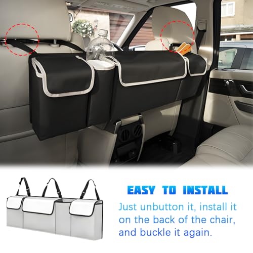Car Trunk Organizer with Lid, Large Waterproof Vehicle Backseat Hanging Storage Bag with 4 Pockets & Adjustable Straps, Collapsible Automotive Interior Cargo Bag, Universal Fit (White/Grey) - color: White/Grey