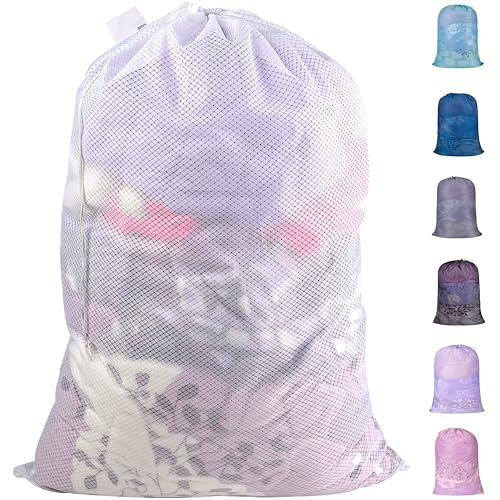 Polecasa Heavy Duty Diamond Mesh Laundry Bags 24x36" - Machine Washable Large Commercial Grade Laundry Bag with Drawstring & ID Tag for College Dorms, Travel, Sports Equipment – White - color: A-White, size: 24"x36" |1 Pack