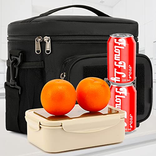 FlowFly Tactical Lunch Bag Large Insulated Lunch Box Cooler Tote for Men, Women with MOLLE/PALS Webbing (Black) - color: Black, size: Medium
