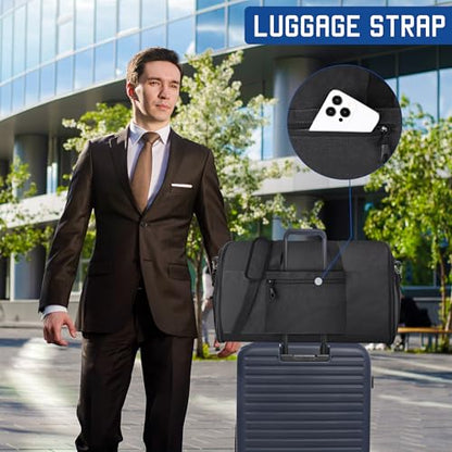 HILOMON Convertible Duffle Bags for Travel Carry On Suit Duffle Bags with Shoulder Strap 2 in 1 Hanging Garment Duffle Bag for Men Women - color: Black