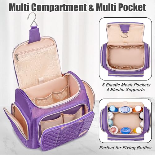 Large Toiletry Bag for Women Men,Bathroom Bag,Water Resistant Shower Bag,Makeup Bag,Toiletry Bags for Traveling,Hanging Toiletry Bag with Transparent Waterproof Phone Pocket (Purple) - color: Purple