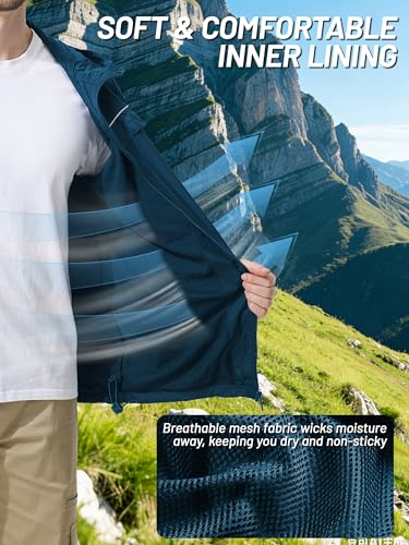 SWISSWELL Mens Rain Jacket & Coats Packable Lightweight Waterproof Windbreaker Hooded for Golf Cycling Hiking - color: Lake Blue+packable, size: 6X-Large