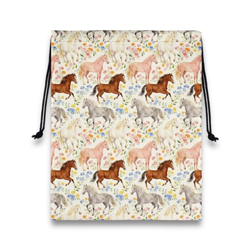 Grip Bag for Gymnast Horse Floral Vintage Gymnastics Drawstring Bag for Travel - color: Horses Wildflower Colorful, size: 12"(H)*9.25"(W)