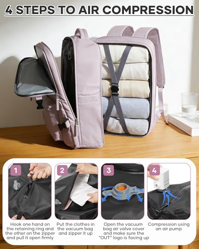 Vacuum Seal Backpack for Travel with Air Pump Compression Vacpack Personal Item Carry on Flight Approved Daypack Laptop Space Saver Bags Storage with Vacuum System Travel Bag Women Men Lotus Pink - color: A20-lotuspink