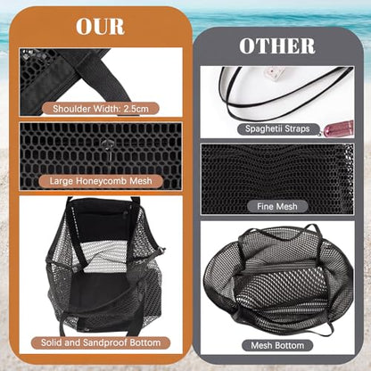 Dntorx Women's Mesh Beach Bag, Stylish Beach Tote for Swimming, Travel & Vacation Essentials, Lightweight Design for Poolside - color: Black